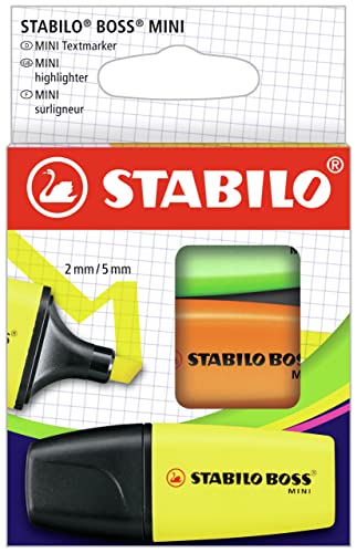 Evidenziatore - Stabilo Boss Mini - Astuccio Da 3 - Giallo/Arancione/Verde