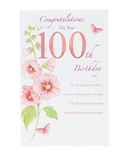 Uk Greetings Biglietto Di Auguri Per Il 100° Compleanno Per Lei/Amiche, Motivo Floreale Rosa Delicato