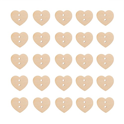 Ph Pandahall Bottoni A Forma Cuore, 2 Fori, Bottoni In Legno, Burlywood, Circa 13Mm Di Lunghezza, 15Mm Di Larghezza, 100Pcs/ Scatola
