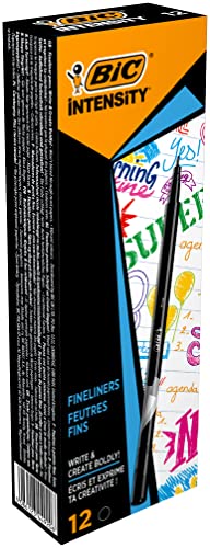 Bic Intensity Fine, Pennarelli Punta Fine Neri, Punta In Feltro (0.4 Mm), Fineliner Ideali Per Appunti, Scrittura Creativa E Disegno, 12 Unità