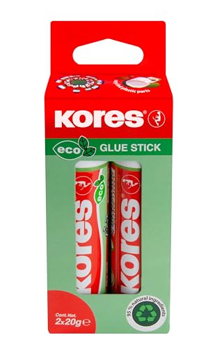 Kores - Eco Glue Stick: Colla Stick A Forte Tenuta, Collante Sicuro E Non Tossico, Ideale Per Fai-Da-Te, Rispettosa Dell'Ambiente, Confezione Da 2 X 4