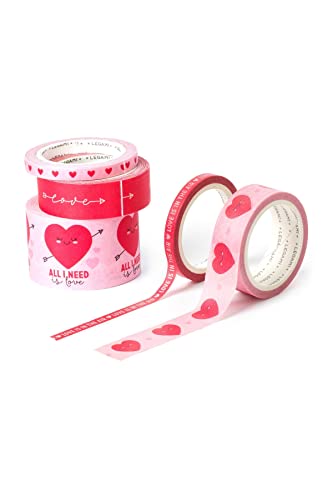 Legami - Set Di 5 Nastri Adesivi, Tape By Tape, Lunghezza 5 M, Coloratissimi Nastri Adesivi In Carta, 3 Nastri Diversi Per Spessore E Fantasia, Rosa/R