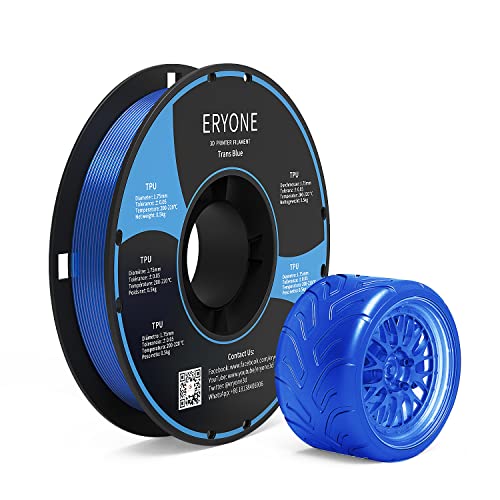 Eryone Tpu Filament 1.75Mm, 3D Drucker Filament Tpu 0.5Kg 1 Spool, -0.05Mm,95A, Blu Transparent