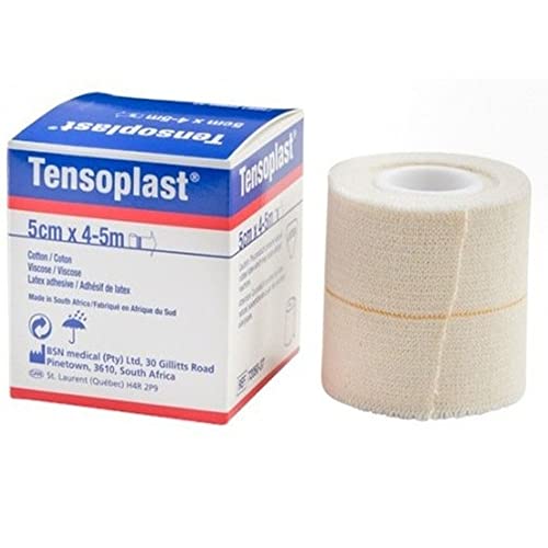 Bsn - Benda Elastica Adesiva Tensoplast, Bordi Morbidi E Materiale Adesivo Poroso, Riga Centrale Gialla, Misura 4,5 M X 7,5 Cm, 1 Pezzo