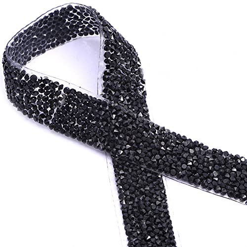 Cenpek 2 Nastri Di Strass Da 1 M, Con Strass E Strass, Per Matrimoni, Torte Di Compleanno, Decorazioni Artigianali, 2 Cm Di Larghezza (Nero)