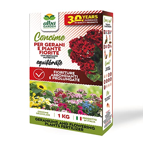 Albagarden Concime Per Gerani E Piante Fiorite - Fertilizzante Granulare Idrosolubile Per Abbondanti Fioriture In Vaso E Piena Terra X 1 Kg