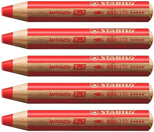Matita Colorata Multi-Funzione - Stabilo Woody 3 In 1 - Confezione Da 5 - Rosso