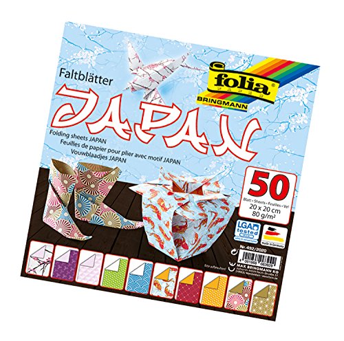 Idena Folia, Fogli Pieghevoli, 80 G/Mq, 50 Fogli Assortiti In 5 Motivi, Japan 20X20Cm, 20 X 20 Cm