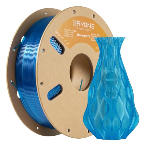 Filamento Eryone Petg 1,75 Mm, Filamento Petg Per Stampante 3D, 0,03 Mm, 1 Kg/Bobina, Blu Trasparente