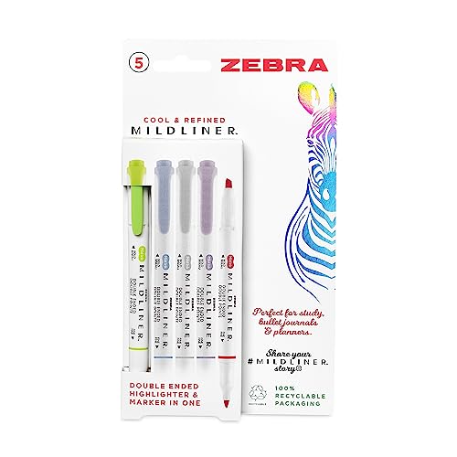 Zebra Pen Mildliner - Evidenziatori A Doppia Punta, Evidenziatori Pastello Per Adulti, Pennarelli E Evidenziatori A Punta Larga E Fine, Penne A Doppia
