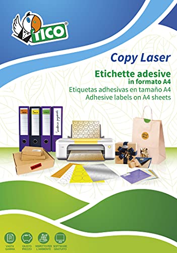 Tico Italia Lp4Fg-7036 Etichette Adesive Fluorescenti Gialle, 70X36Mm, 24 Etichette Per Foglio, Adesivo Permanente, Stampanti Laser E Inkjet, Confezio