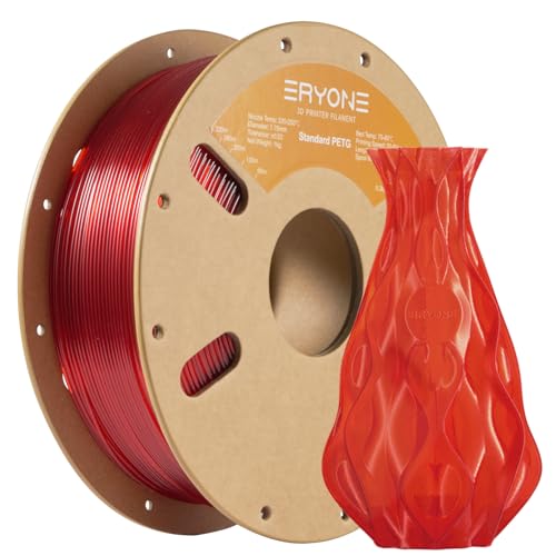 Filamento Eryone Petg 1,75 Mm, Filamento Petg Per Stampante 3D, 0,03 Mm, 1 Kg/Bobina, Rosso Trasparente