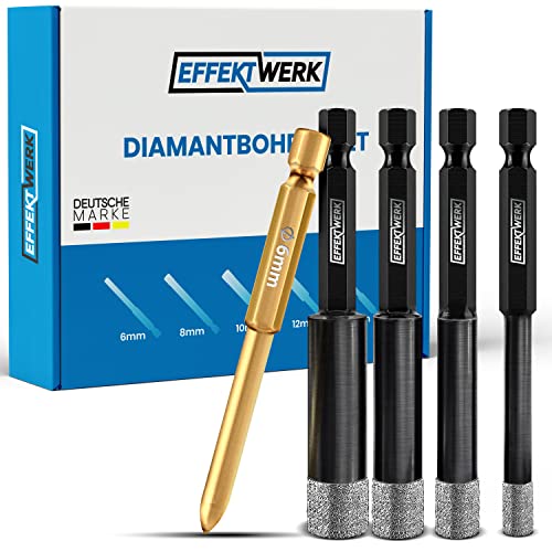 Effektwerk Set Di Punte Per Trapano Per Piastrelle Per Piastrelle Dure, Punta Diamantata Codolo Esagonale 6, 8, 10, 12 Mm, Per Vetro, Granito, Marmo,