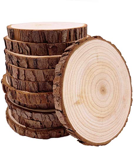 William Craft Dischi Legno Senza Buco Diametro 11-12Cm 10 Pz Naturale Legno Da Decorare Natale Fai Da Te Segnaposto Legno Adatti Per Pirografo, Intagl