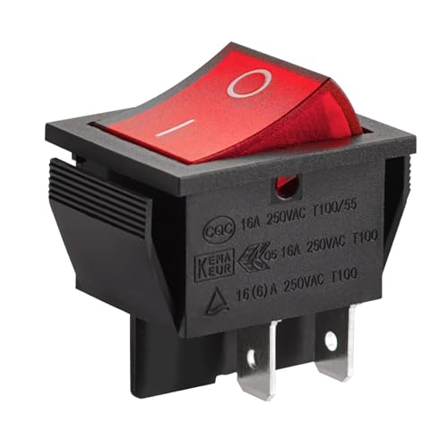 Interruttore A Bascula Unipolare Rosso On-Off - Interruttore A Bilanciere, Acceso/Spento, Dpst, 4 Terminali Con Luce Rossa, 16 A, 250 V Ca