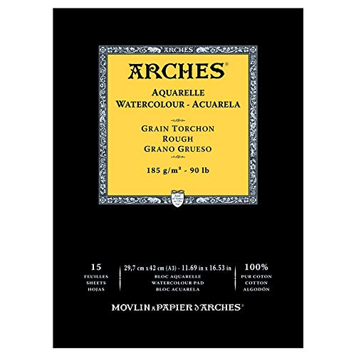 Arches Blocco Per Acquerello Incollato 1 Lato (15 Fogli) - Grana Torchon - Bianco Naturale 185G/Mq - A3