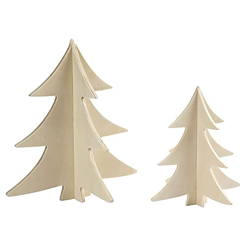 Alberi Di Natale, H: 13+18 Cm, Compensato, 2 Pezzi