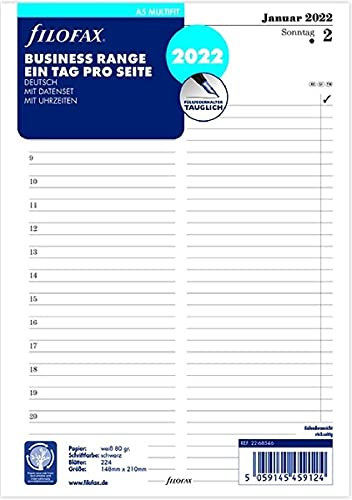 Filofax A5 Multi 1 Giorno Per Pagina (Tedesco) 2022, 22-68546