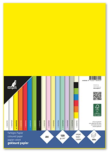 Kangaro - Carta Colorata Giallo Din A4 – 120 G/M² Fsc Mix 100 Confezioni – Carta Da Lettere Fai Da Te K-0043F025 29,7 X 21 X 1,5