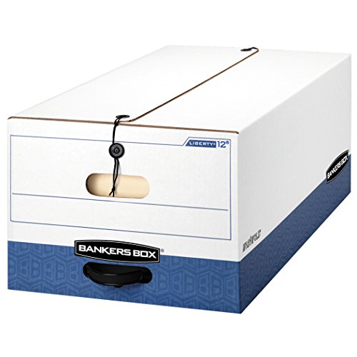 Bankers Box Liberty - Scatole Portaoggetti Resistenti, Chiusura Rapida, Corda E Bottone, Legali, Confezione Da 4 (0001203), Bianco/Blu
