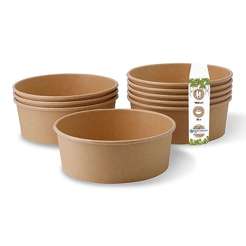 Greenbox, Insalatiera Usa E Getta Usa E Getta, Ciotola Per Zuppa, Marrone, Rotonda, 1000 Ml, Contenitore Compostabile, Con Rivestimento Interno In Pla