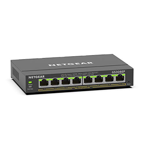 Netgear 8 Porte Gigabit Ethernet Smart Managed Plus Poe Switch (Gs308Ep) - Con 8 X Poe+ @ 62W, Supporto Desktop/Parete