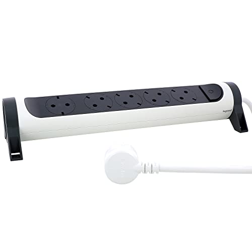 Legrand, Ciabatta Elettrica Girevole, 5 Prese, Multipresa, Montaggio A Parete O Su Tavolo, Interruttore Led On/Off, Cavo Da 1,5 M, Ultra Bianco/Nero, 