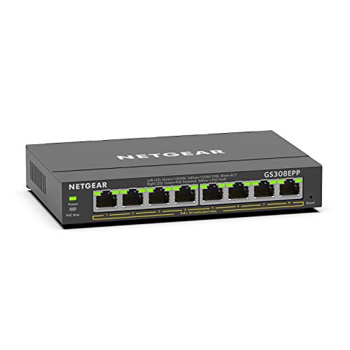 Netgear Switch Di Rete Gigabit Ethernet Plus A 8 Porte (Gs308Epp) – Con 8 X Poe+ @ 123 W, Montaggio Su Scrivania O A Parete