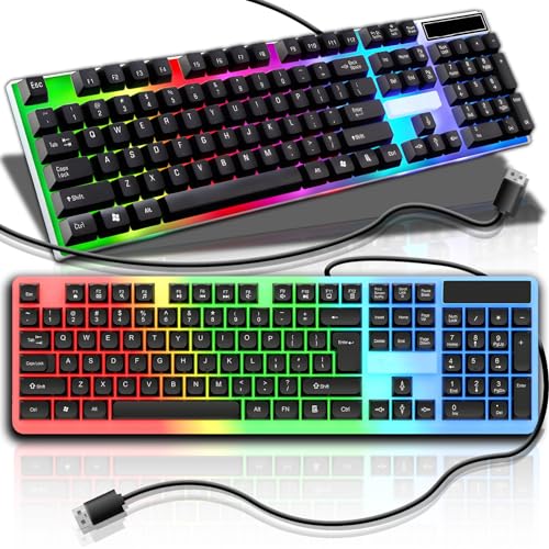 Retoo Tastiera Meccanica Da Gioco Con Led Rgb Dinamico, Tastiera Con Cavo Usb, Durevole Ed Ergonomica, Tastiera Qwerty Per Pc, Tasti Multimediali Prec