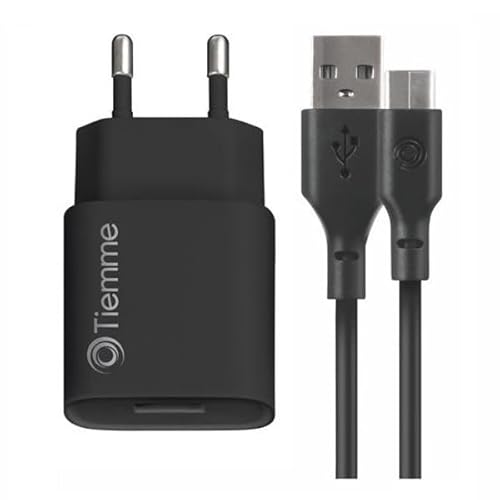 Chargeur Secteur Tiemme 1 Port Usb 5W + Cable Usb-A Vers Usb-C 1M (Noir)
