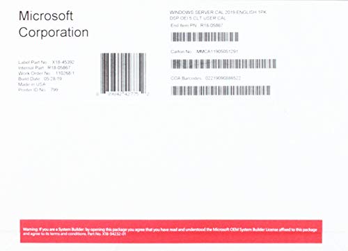 Microsoft 803D9K0 Windows Server 2019 Lizenz 5 Benutzer-Cals R18-05867