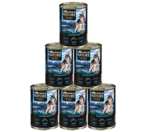 Dehner Wild Nature - Cibo Per Cani Di Montagna, Senza Cereali, Senza Zucchero, Per Cani Adulti, Salmone/Pollo, 6 Barattoli Da 400 G (2,4 Kg)