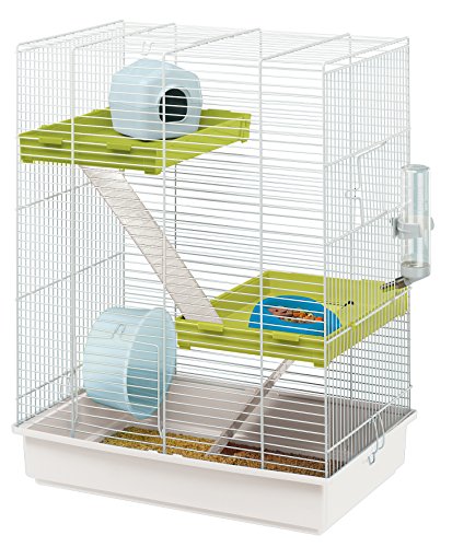 Ferplast Gabbia Roditori Hamster Tris Per Criceti, In Metallo, Accessori Inclusi: Mangiatoia, Beverino,Casetta, Ruota, Ripiani, Scalette. 46X29Xh58Cm