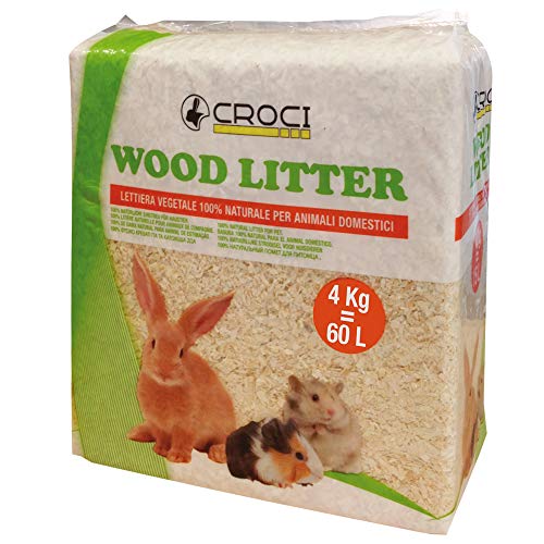 Croci Wood Litter, Lettiera Vegetale Per Roditori A Base Di Trucioli Di Abete, Formato - 4Kg, Naturale E Compostabile Super Assorbente, Antiodore