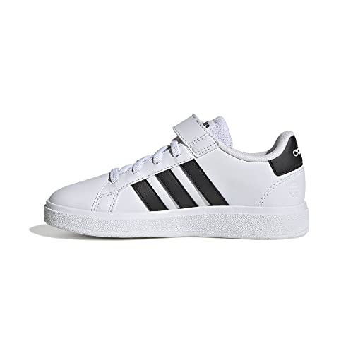 Adidas Grand Court Elastic Lace And Top Strap Shoes, Sneaker Unisex - Bambini E Ragazzi, Ftwr White Core Black Core Black, 30 Eu