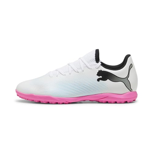 Puma Men Future 7 Play Tt Soccer Shoes, Puma White-Puma Black-Poison Pink, 40 Eu