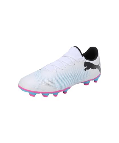 Puma Men Future 7 Play Fg/Ag Soccer Shoes, Puma White-Puma Black-Poison Pink, 42 Eu