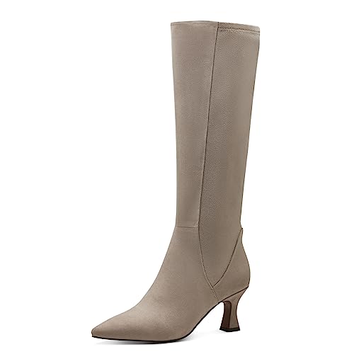 Marco Tozzi Stivali Alti Donna Con Tacco Al Ginocchio Eleganti, Taupe, 41 Eu