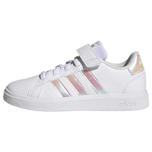 Adidas Grand Court Lifestyle Court Elastic Lace And Top Strap Shoes, Sneaker Unisex - Bambini E Ragazzi, Ftwr White Iridescent Ftwr White, 30 Eu