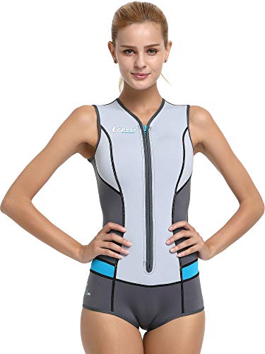 Cressi Idra Neoprene Swimsuit 2 Mm, Costume Monopezzo In Neoprene 2 Mm High Stretch Donna, Silver/Grigio/Azzurro, M