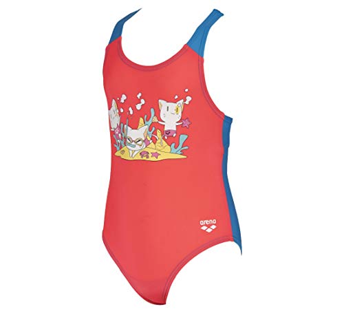 Arena Mädchen Badeanzug Friends, Costume Intero Bambina, Rosso Fluo Turchese, 92