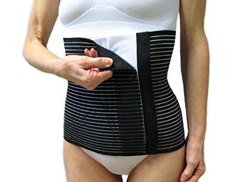 Fascia Millerighe -Nero, L (87-97 Cm.)- Fascia Post Operatoria Post Parto, Cintura Elastica Dopo Parto, Pancera Contenitiva, Guaina Per Gravidanza, Re