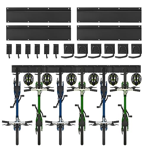 Sinoer Portabici Da Parete Per Bicicletta, Portabici Da Parete Per 6 Biciclette, 6 Caschi,Gancio Per Bici Verticale (Larghezza Interna: 90 Mm) - 4 Bin
