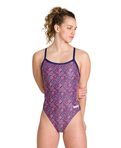 Arena - Costume Intero Da Bagno Da Donna Challenge Back Maxlife, Donna, Costume Intero, 003502, Kikko Navy/Multi Rosso, 38