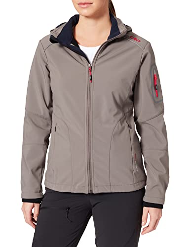 Cmp - Giacca In Softshell Da Donna Con Cappuccio Removibile Comfort Fit, Tortora, C18