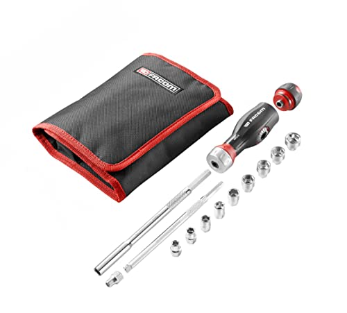Facom Composizione Cacciaviti 3 In 1 Protwist - Multilame A Doppio Cricchetto Con Composizione Di Bussole 1/4"-Manico Ergonomico Bimateriale, 45 Denti
