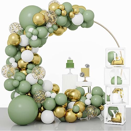 124 Pezzi Palloncini Kit Ghirlanda Verdi E Oro Confetti Palloncini Lattice, Verde Palloncini Compleanno Per Anniversario, Matrimonio, Battesimo Bambin