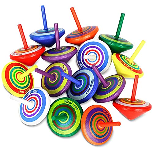Lisopo Regalo Di Compleanno Per Bambini, 15 Pezzi, Trottola In Legno, Giocattolo Colorato, Trotola Per Feste, Accessorio Per Decorazioni Per Feste