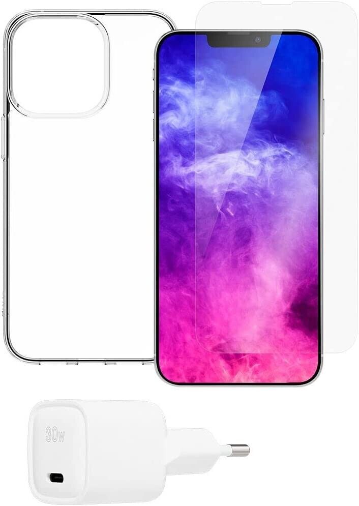 Starter pack IPHONE 13 PRO, COVER + VETRO + ALIMENTATORE 30W