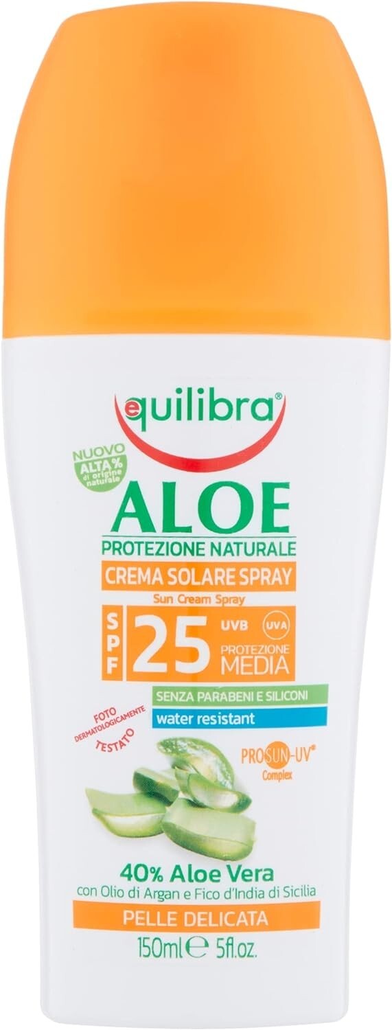 Equilibra Crema Solare Spf 25 SPRAY Aloe Vera Protez Media PELLE DELICATA 150mL